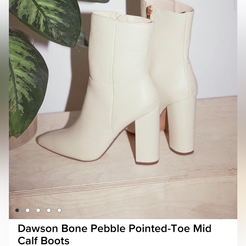 Lulu’s Dawson Bone Pebble Pointed-Toe Mid Calf Boots